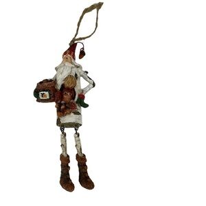 White Birch Santa Claus hanging Ornament with Nesting Squirrel 10” ornament